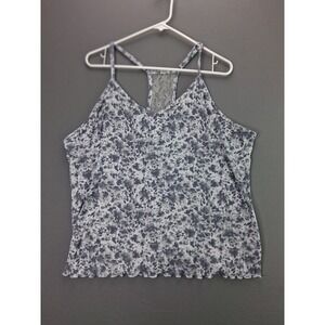 Tahari Tank Top Cami Floral Lace Racerback XL Blue Grey Ribbed Lettuce Hem VTG
